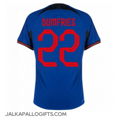 Alankomaat Denzel Dumfries #22 Vieraspaita MM-kisat 2022 Lyhythihainen